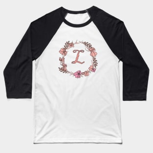 Letter L Rose Pink Initial Monogram - Letter l Baseball T-Shirt